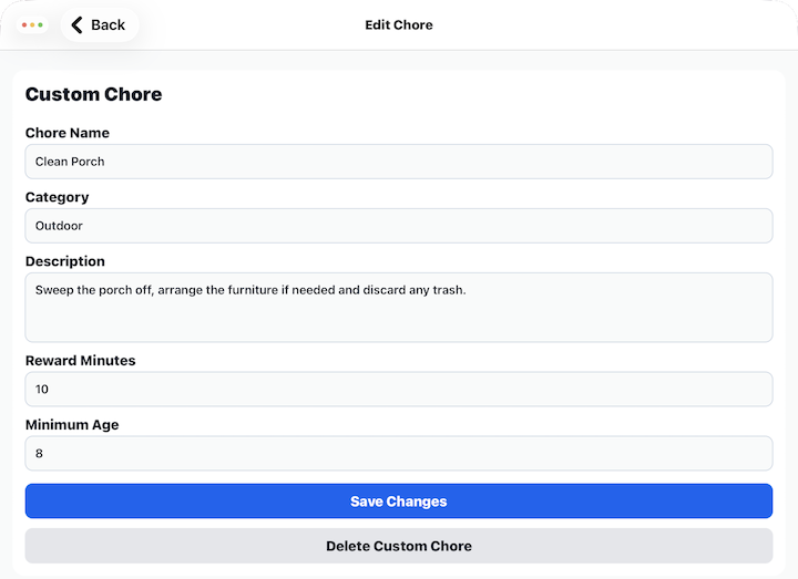 Edit Custom Chore