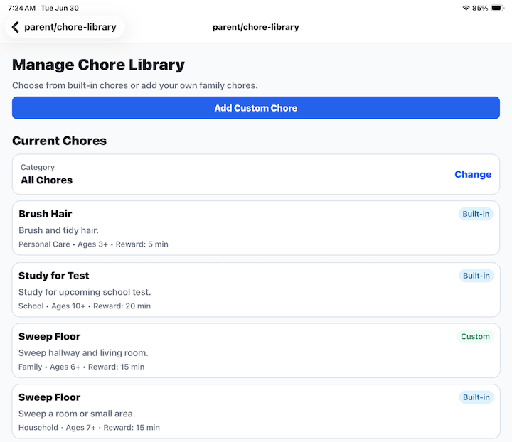 Manage Chore Library