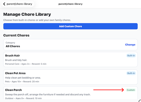 Add Custom Chore